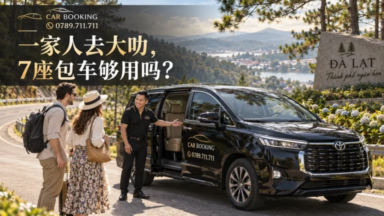 大叻7座包车：文章标题设计，Car Booking车辆与旅客示意图