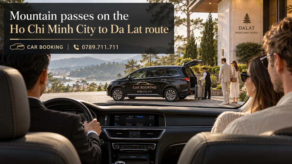 Ho Chi Minh City to Da Lat route — article title on a separate illustration of a private car journey with travellers