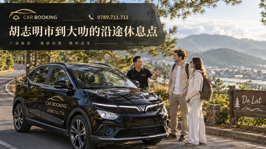大叻的沿途休息点：文章标题设计，Car Booking车辆与旅客示意图