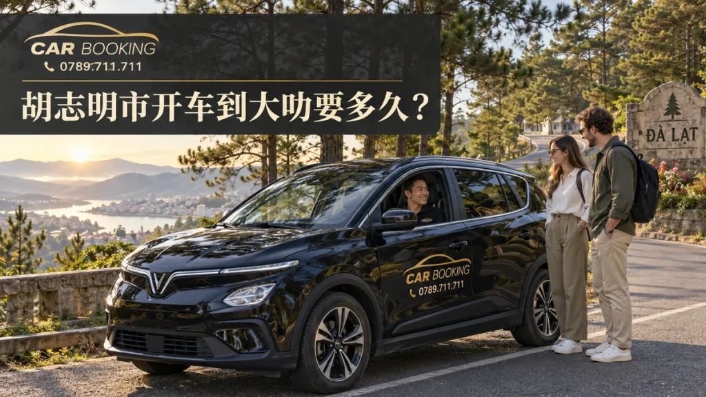 胡志明市开车到大叻：文章标题设计，Car Booking车辆与旅客示意图