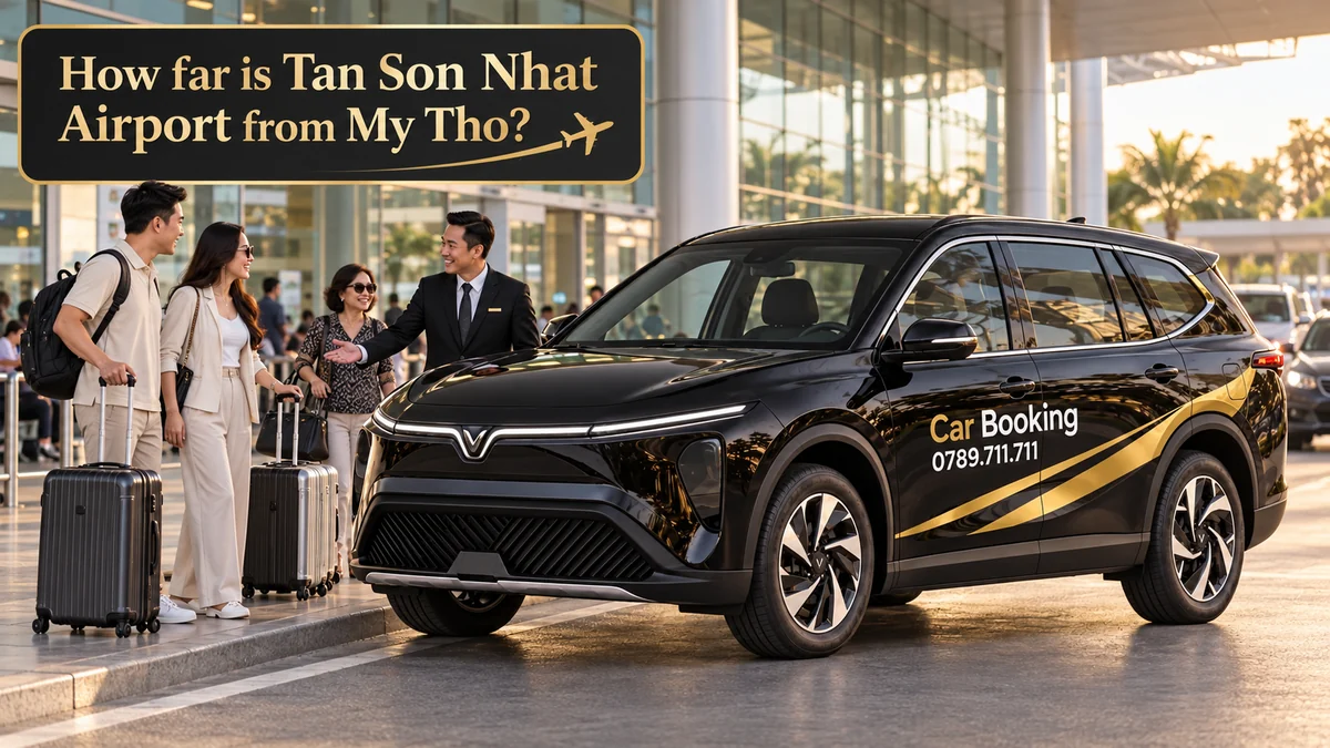 Tan Son Nhat Airport to My Tho distance: Travelers meet a branded Car Booking seven-seat SUV at Tan Son Nhat Airport