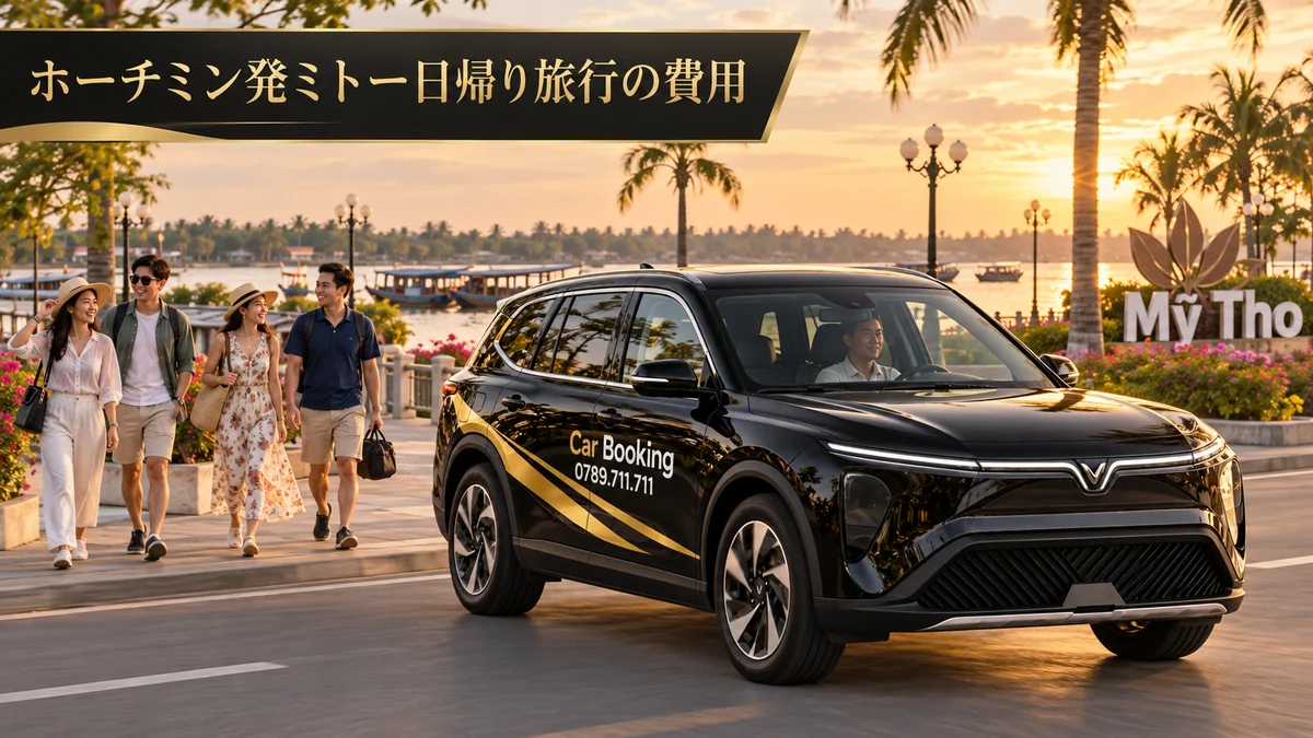 ミトー旅行の費用を確認する旅行者とCar Bookingの車