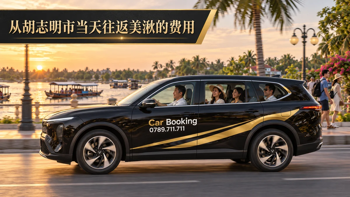 游客在Car Booking车辆旁核对美湫一日游费用