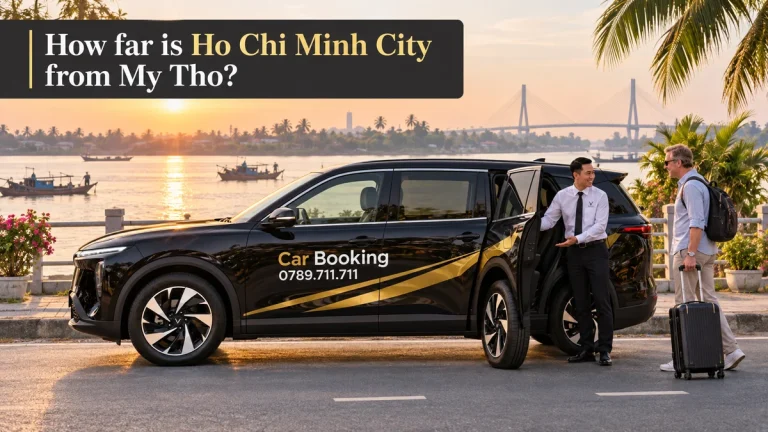 Ho Chi Minh City to My Tho distance: Car Booking seven-seat VinFast SUV at the My Tho riverside after the drive from Ho Chi Minh City