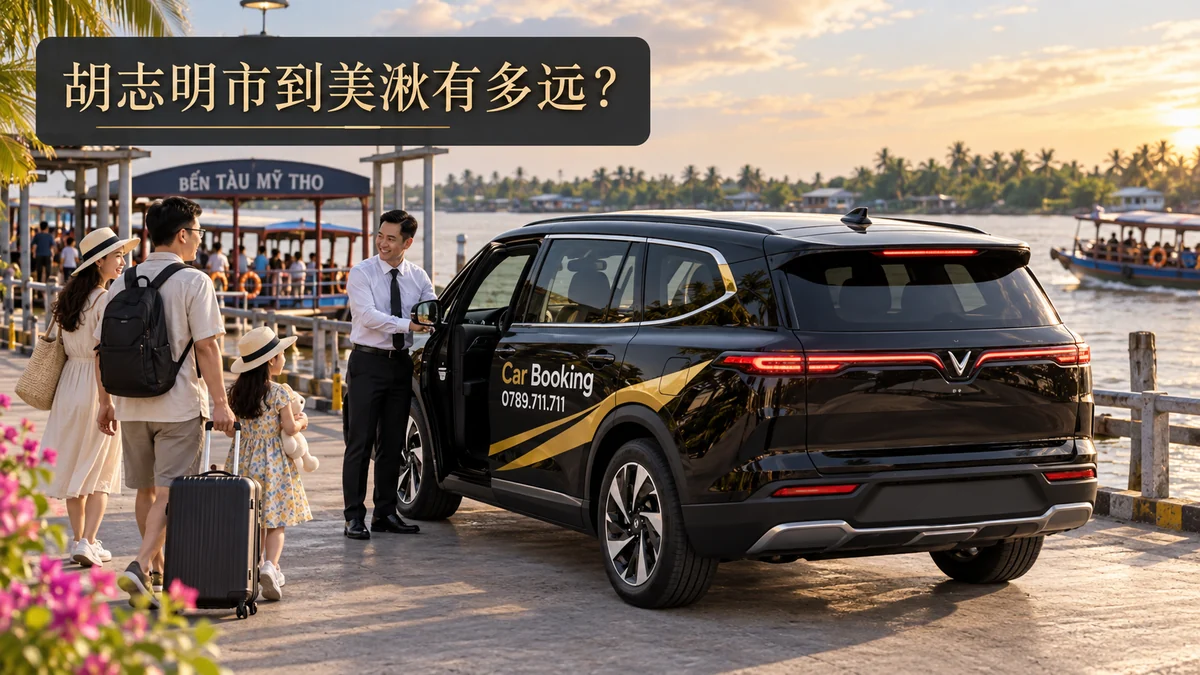 胡志明市到美湫有多远？Car Booking七座VinFast车停靠河边码头