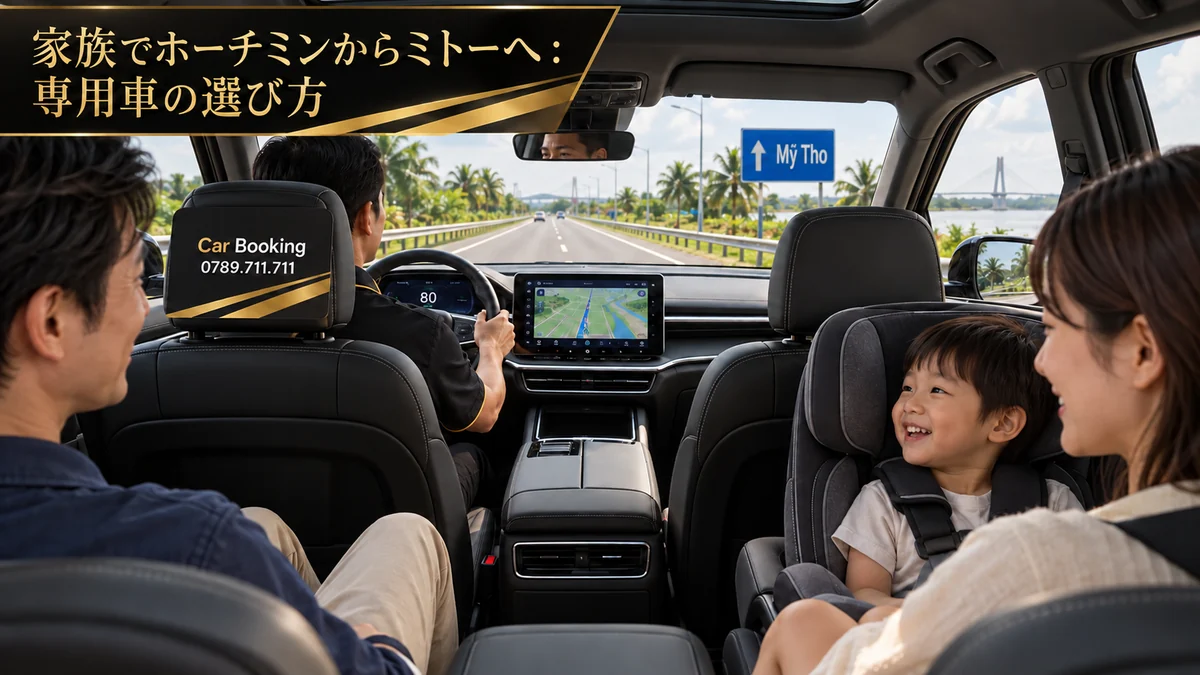 左ハンドルのCar Booking車内でチャイルドシートに座る子ども