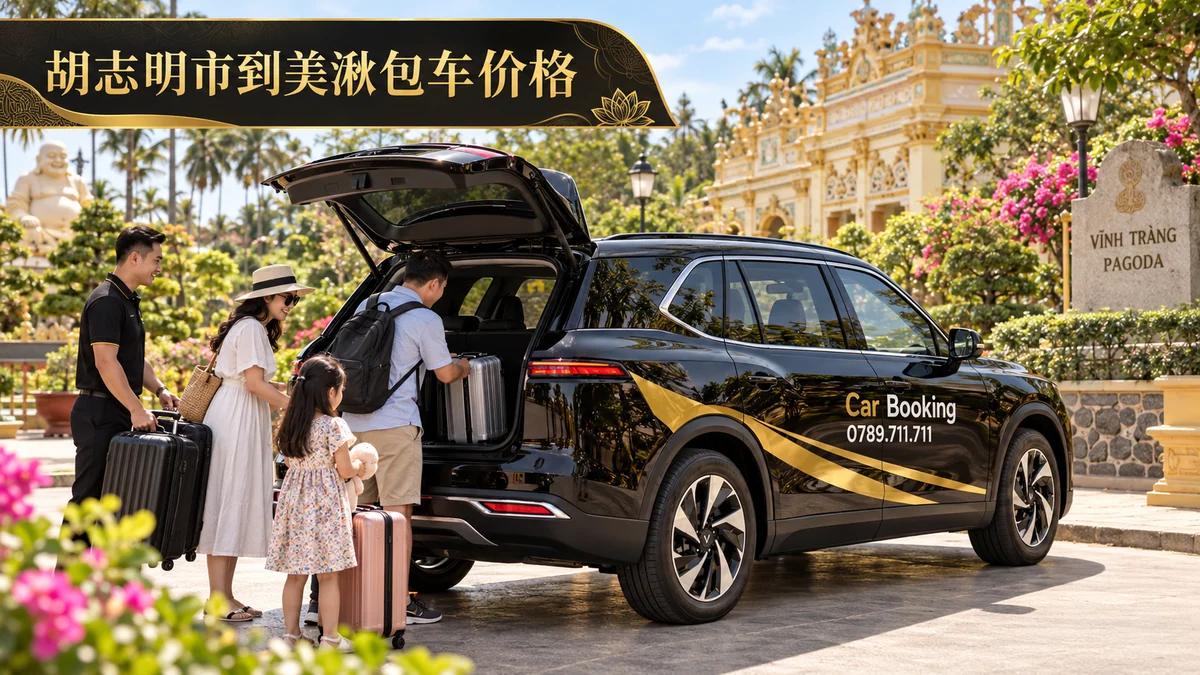 一家人在永长寺旁将行李装入Car Booking七座车