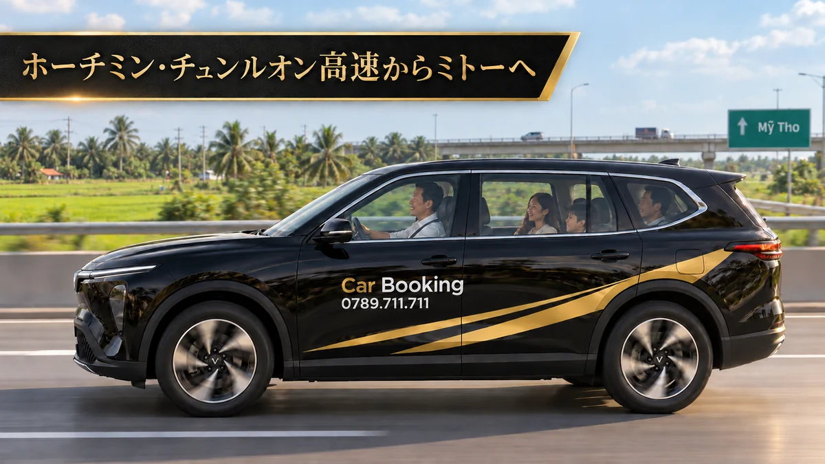ホーチミン・チュンルオン高速からミトーへ: ホーチミン・チュンルオン高速を走るCar Bookingの7人乗りSUV
