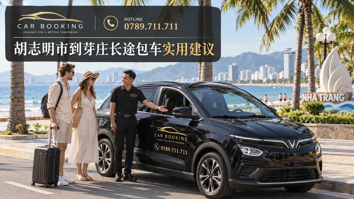 芽庄长途包车：文章标题设计，Car Booking车辆与旅客示意图