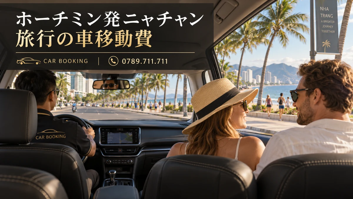 ニャチャン旅行の車移動費：記事タイトル入り、車で旅する旅行者の別イメージ