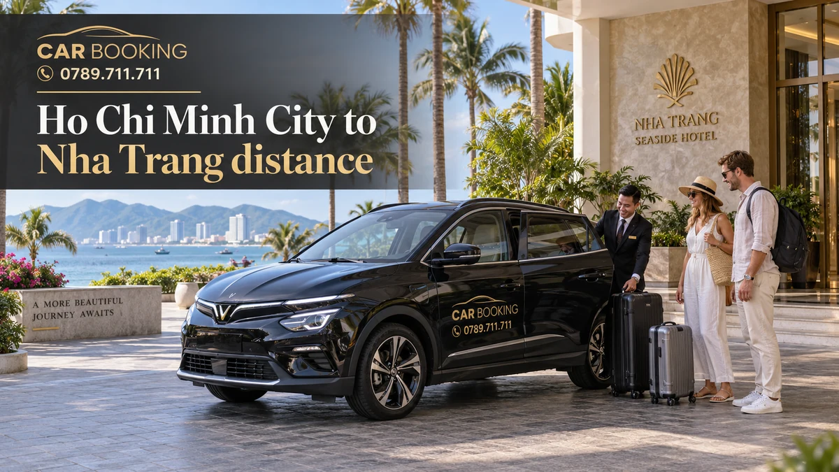 Ho Chi Minh City to Nha Trang distance — article title on a separate illustration of a private car journey with travellers