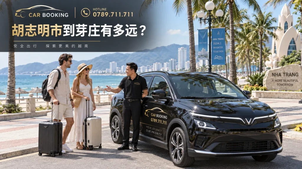 胡志明市到芽庄:文章标题设计,Car Booking车辆与旅客示意图