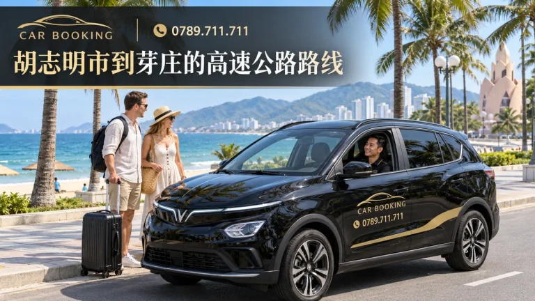 胡志明市到芽庄的高速公路：文章标题设计，Car Booking车辆与旅客示意图