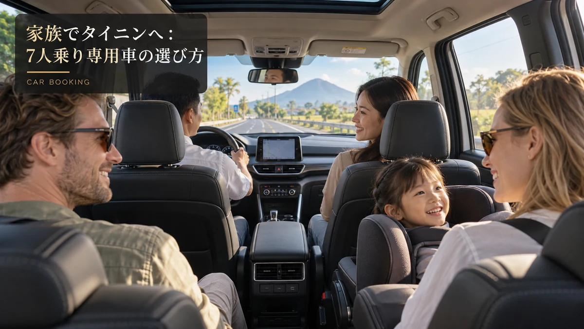 タイニンへの7人乗り専用車:タイニン方面へ向かう車内と旅行者のイメージ