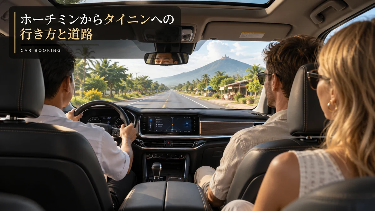 ホーチミンからタイニンへの行き方：タイニン方面へ向かう車内と旅行者のイメージ