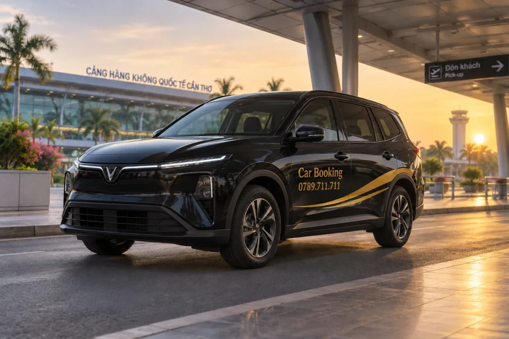 机场接送区域附近的黑色Car Booking车辆。
