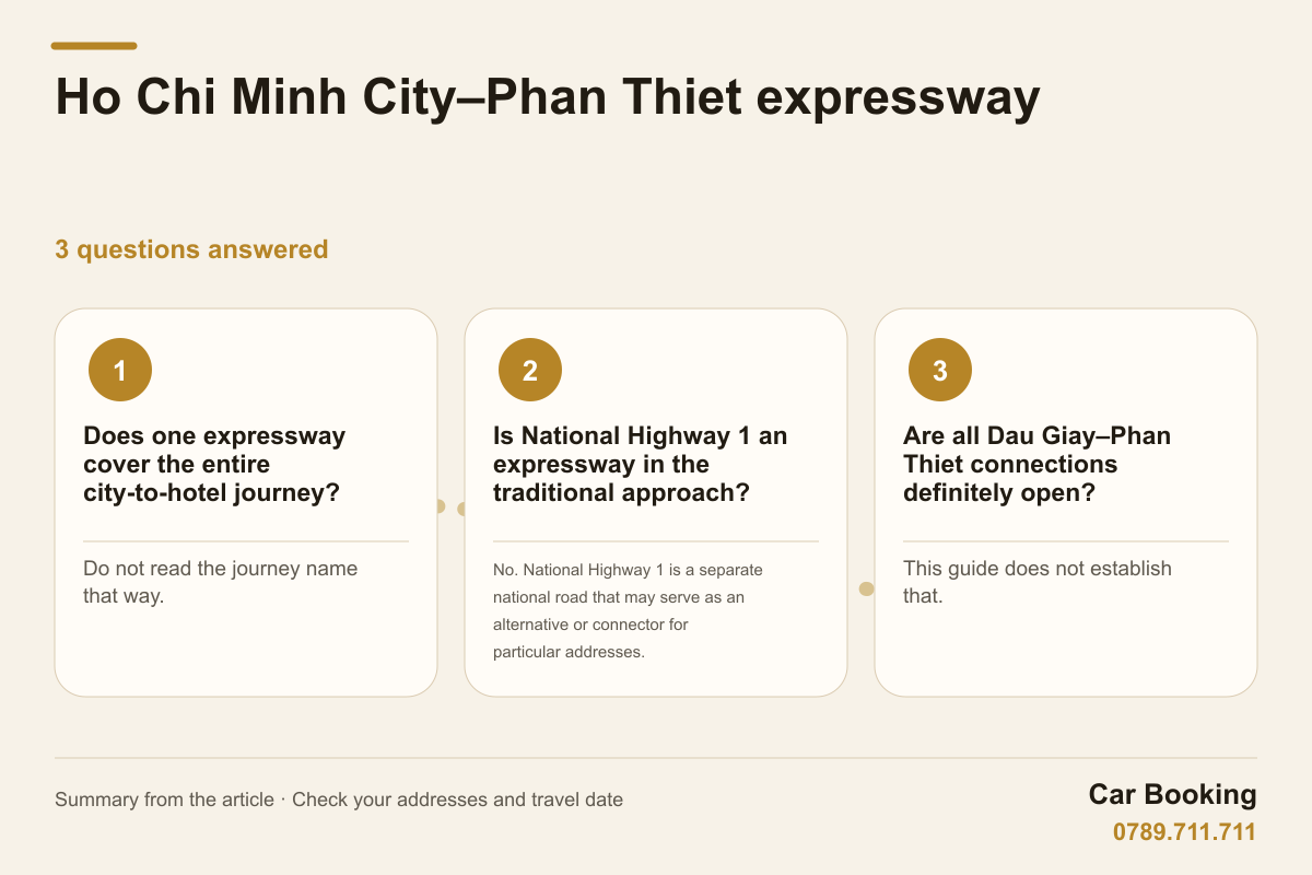 Infographic: Ho Chi Minh City–Phan Thiet expressway — Does one expressway cover the entire city-to-hotel journey? Do not read the journey name that way.