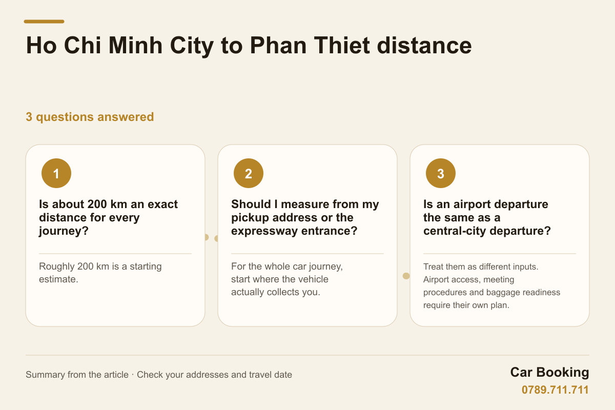 Infographic: Ho Chi Minh City to Phan Thiet distance — Is about 200 km an exact distance for every journey? Roughly 200 km is a starting estimate.
