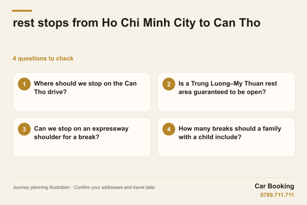 Illustrated guide: rest stops from Ho Chi Minh City to Can Tho - four questions about where and when to stop.