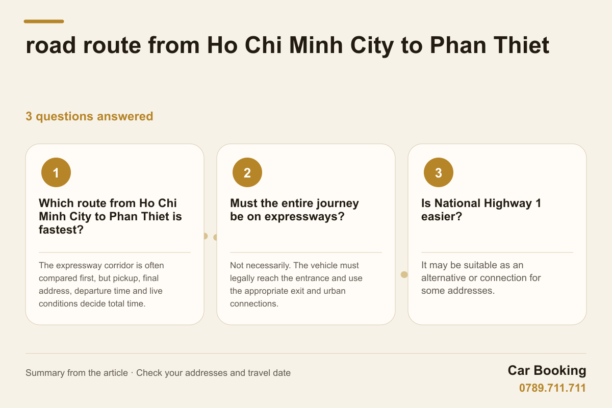 Infographic: road route from Ho Chi Minh City to Phan Thiet - compare the drive using pickup, final address and travel conditions.