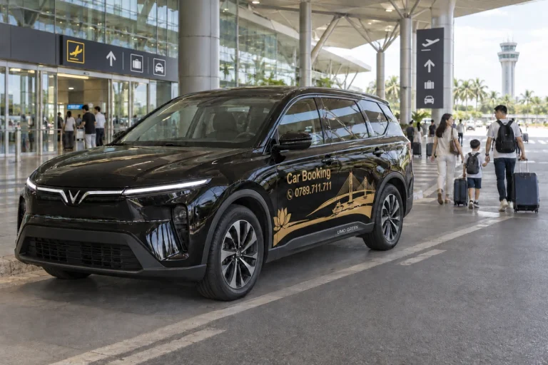空港ターミナルの乗車エリアに停まる黒いCar Bookingの車。