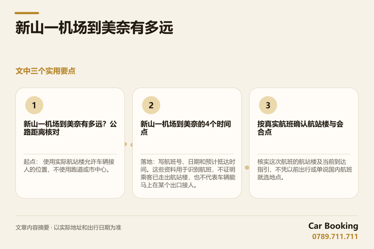 信息图: 新山一机场到美奈有多远 — 起点： 使用实际航站楼允许车辆接人的位置，不使用跑道或市中心。