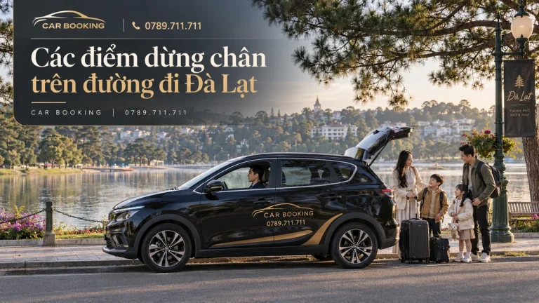 điểm dừng chân trên đường đi Đà Lạt – thiết kế tên bài trên ảnh minh họa xe Car Booking và hành khách