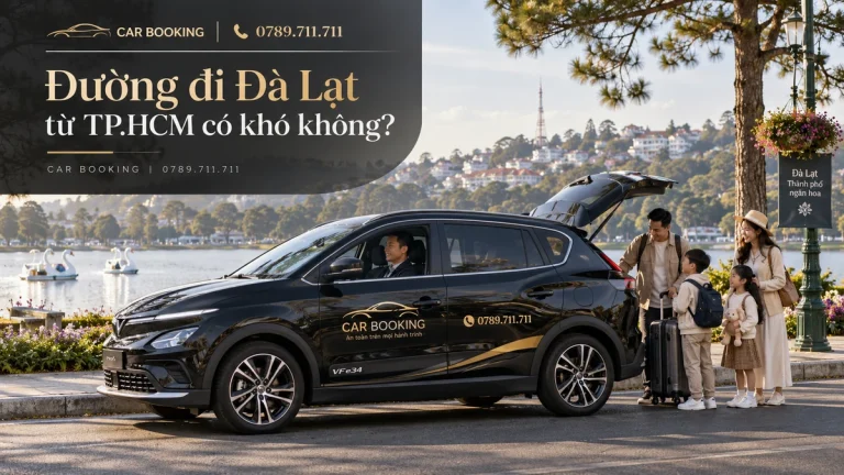 đường đi Đà Lạt từ TP.HCM – thiết kế tên bài trên ảnh minh họa xe Car Booking và hành khách