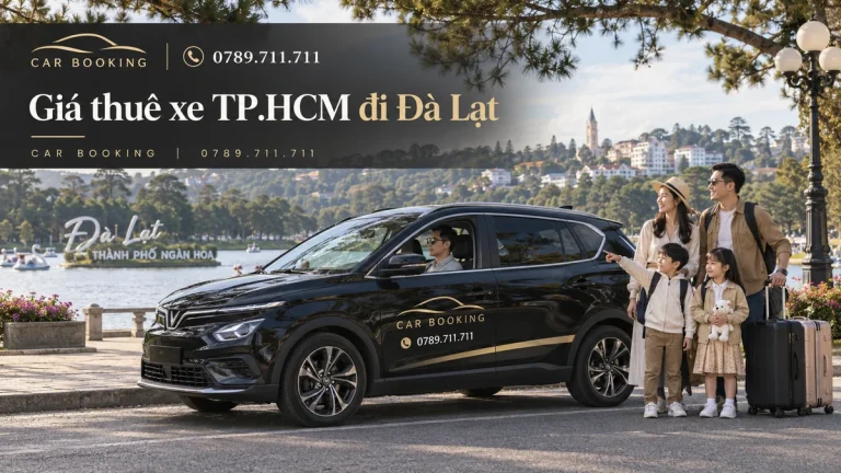 giá thuê xe TP.HCM đi Đà Lạt – thiết kế tên bài trên ảnh minh họa xe Car Booking và hành khách