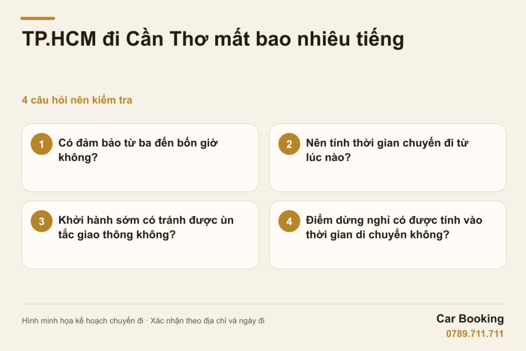 Hình minh họa: TP.HCM đi Cần Thơ mất bao nhiêu tiếng - bốn câu hỏi về giờ đi, giao thông và dừng nghỉ.