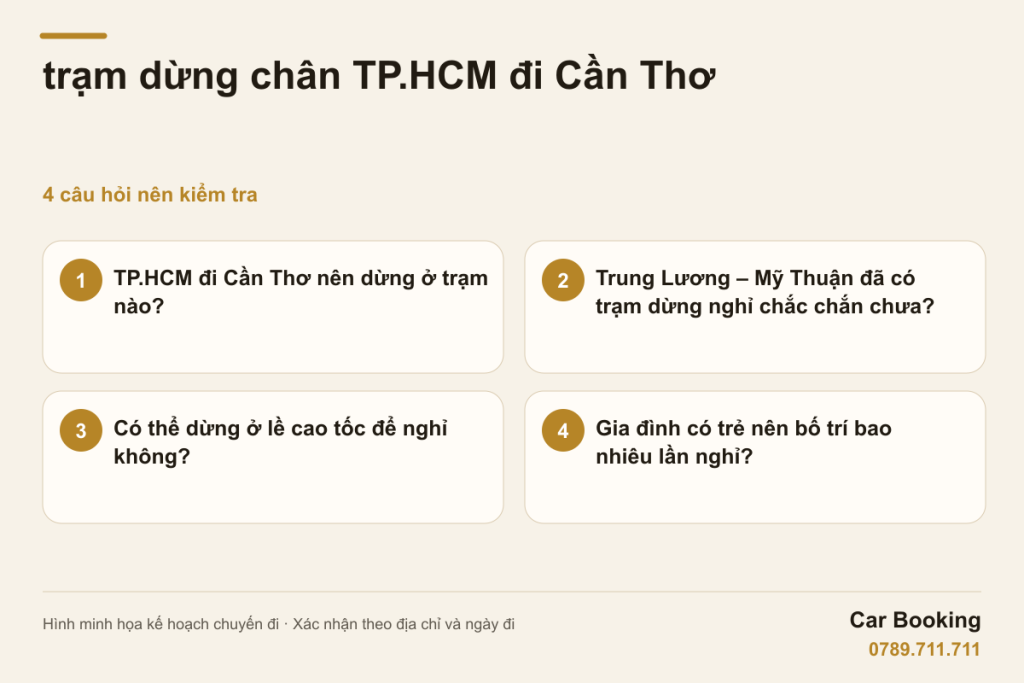 Hình minh họa: trạm dừng chân TP.HCM đi Cần Thơ - bốn câu hỏi về điểm nghỉ và thời gian dừng.