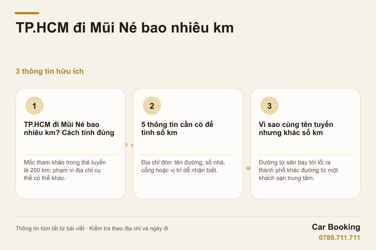 Đồ họa: TP.HCM đi Mũi Né bao nhiêu km — Mốc tham khảo trong thẻ tuyến là 200 km; phạm vi địa chỉ cụ thể có thể khác.