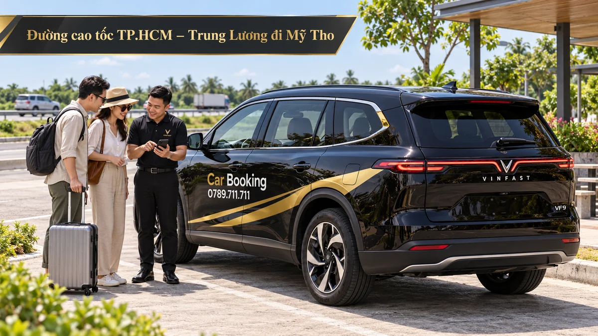 Tài xế Car Booking trao đổi lộ trình tại điểm dừng trước chuyến đi Mỹ Tho