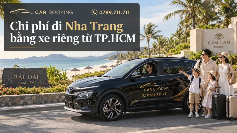chi phí đi Nha Trang bằng xe riêng – thiết kế tên bài trên ảnh minh họa xe Car Booking và hành khách