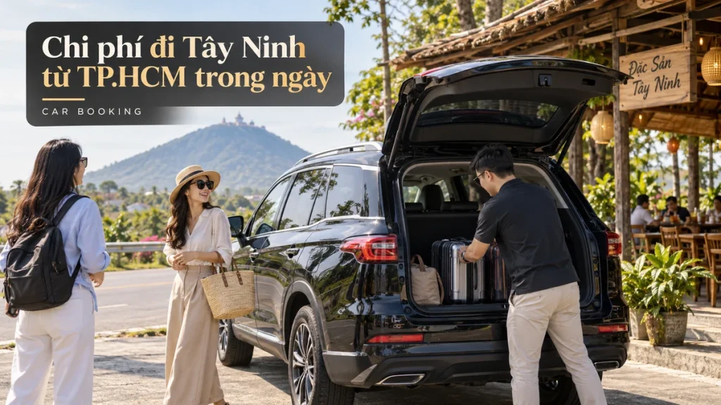 chi phí đi Tây Ninh trong ngày — ảnh minh họa xe và hành khách trên hành trình Tây Ninh
