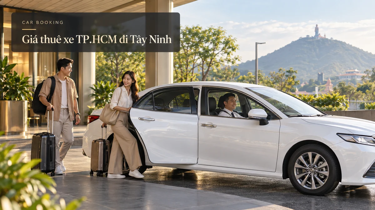 giá thuê xe TP.HCM đi Tây Ninh — ảnh minh họa xe và hành khách trên hành trình Tây Ninh