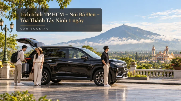 Lịch trình TP.HCM – Núi Bà Đen – Tòa Thánh Tây Ninh 1 ngày — ảnh minh họa xe và hành khách trên hành trình Tây Ninh
