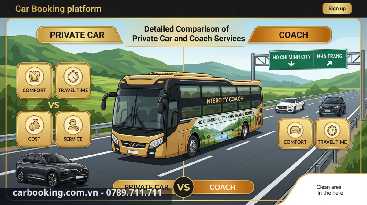 Intercity coaches operate on fixed schedules between designated transport terminals. - Detailed Comparison of Private Car and Coach from Ho Chi Minh City to Nha Trang