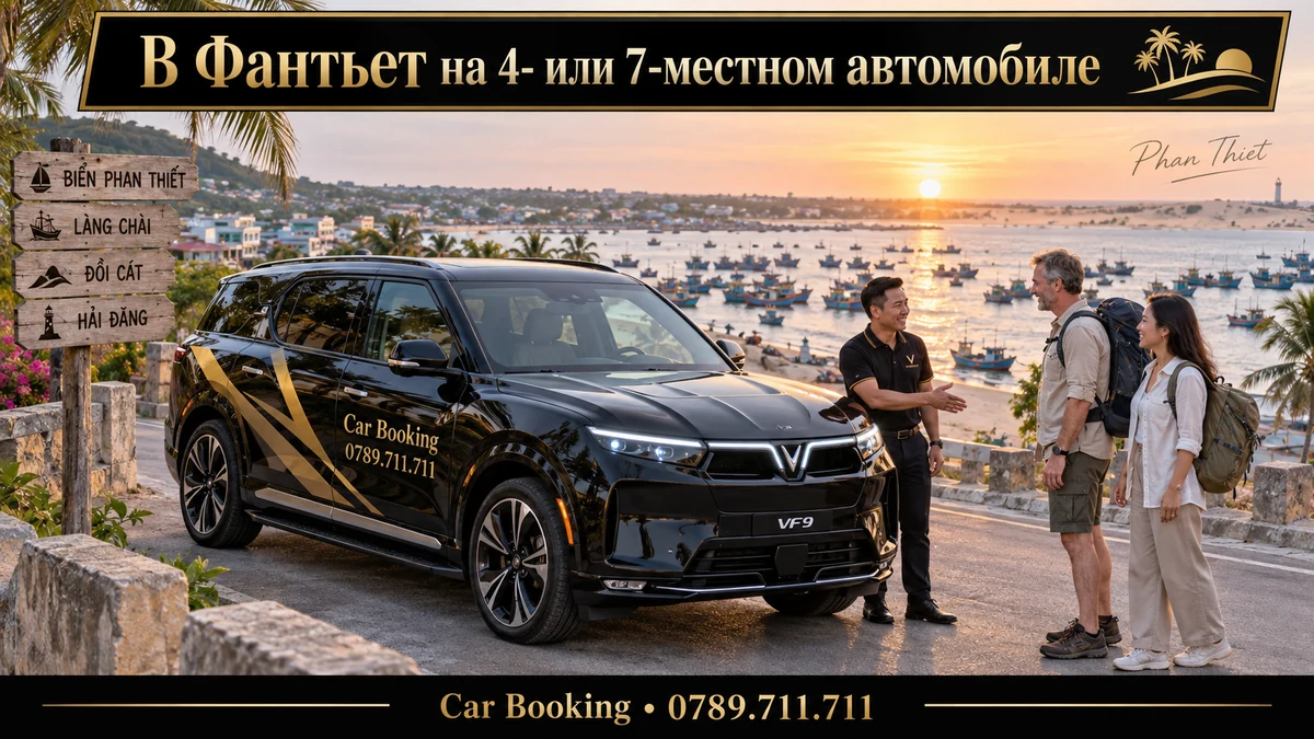 В Фантьет на 4- или 7-местном автомобиле — иллюстрация Car Booking