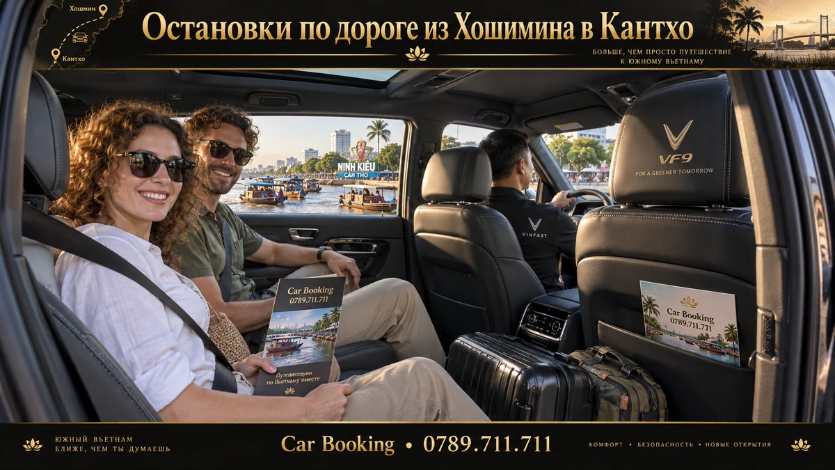 Остановки по дороге из Хошимина в Кантхо — иллюстрация Car Booking