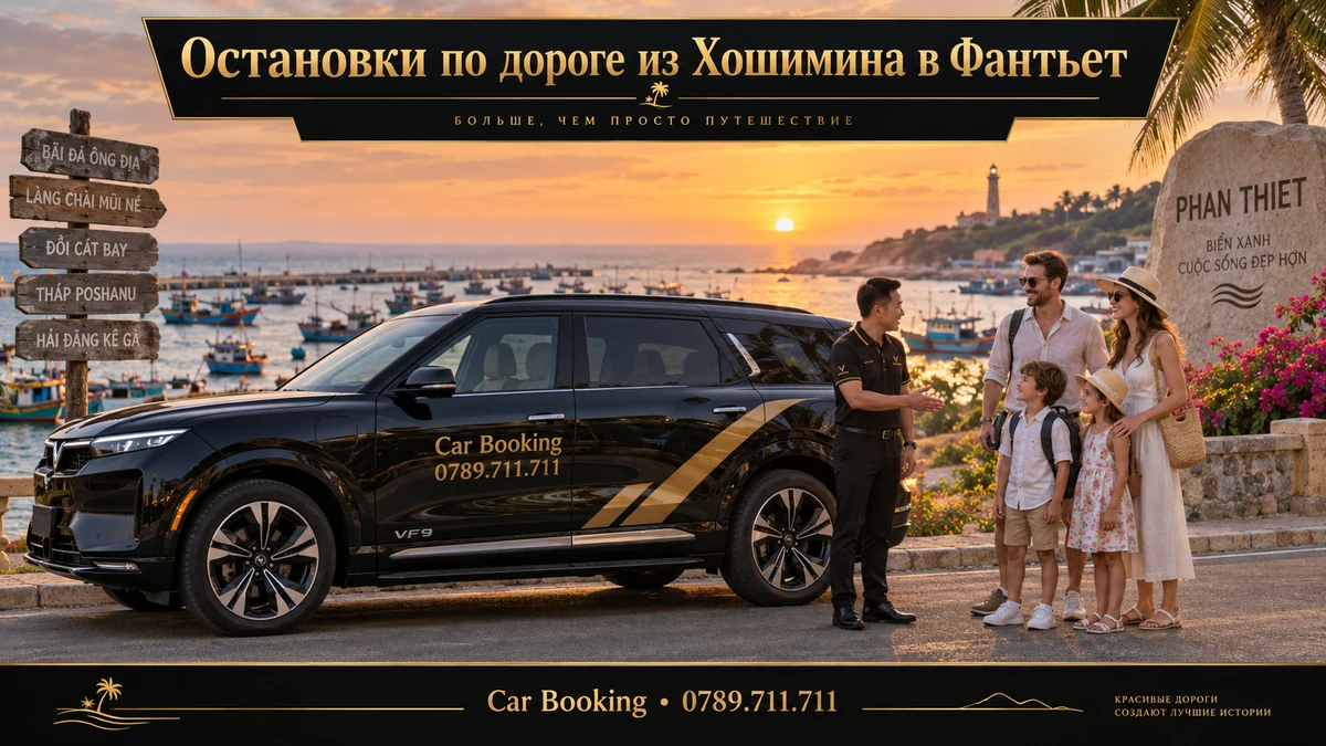 Остановки по дороге из Хошимина в Фантьет — иллюстрация Car Booking