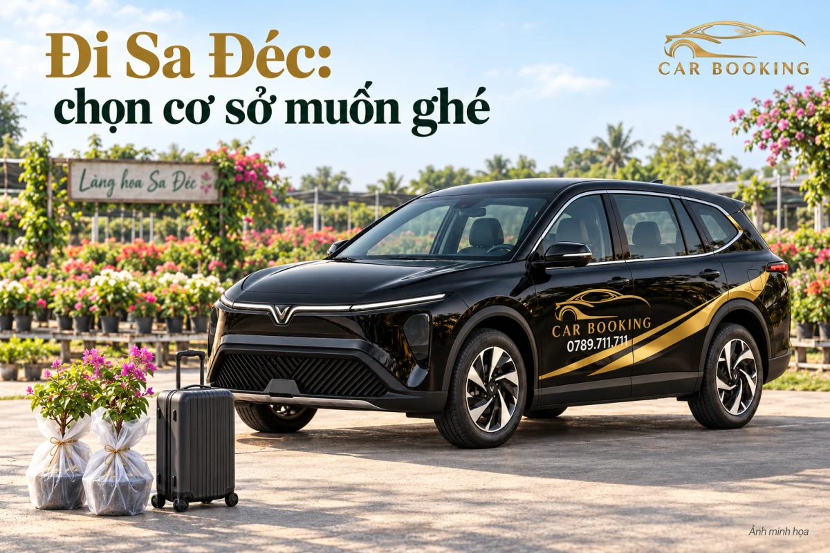 Ảnh minh họa cây kiểng đóng gói và hành lý tại điểm hẹn xe Car Booking ngoài vườn hoa, gợi chuyến Sa Đéc.
