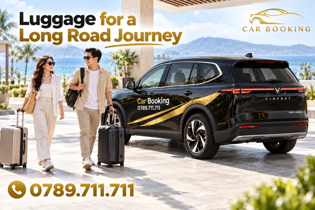 Созданная ИИ иллюстрация чёрного автомобиля Car Booking и багажа для дальней дороги